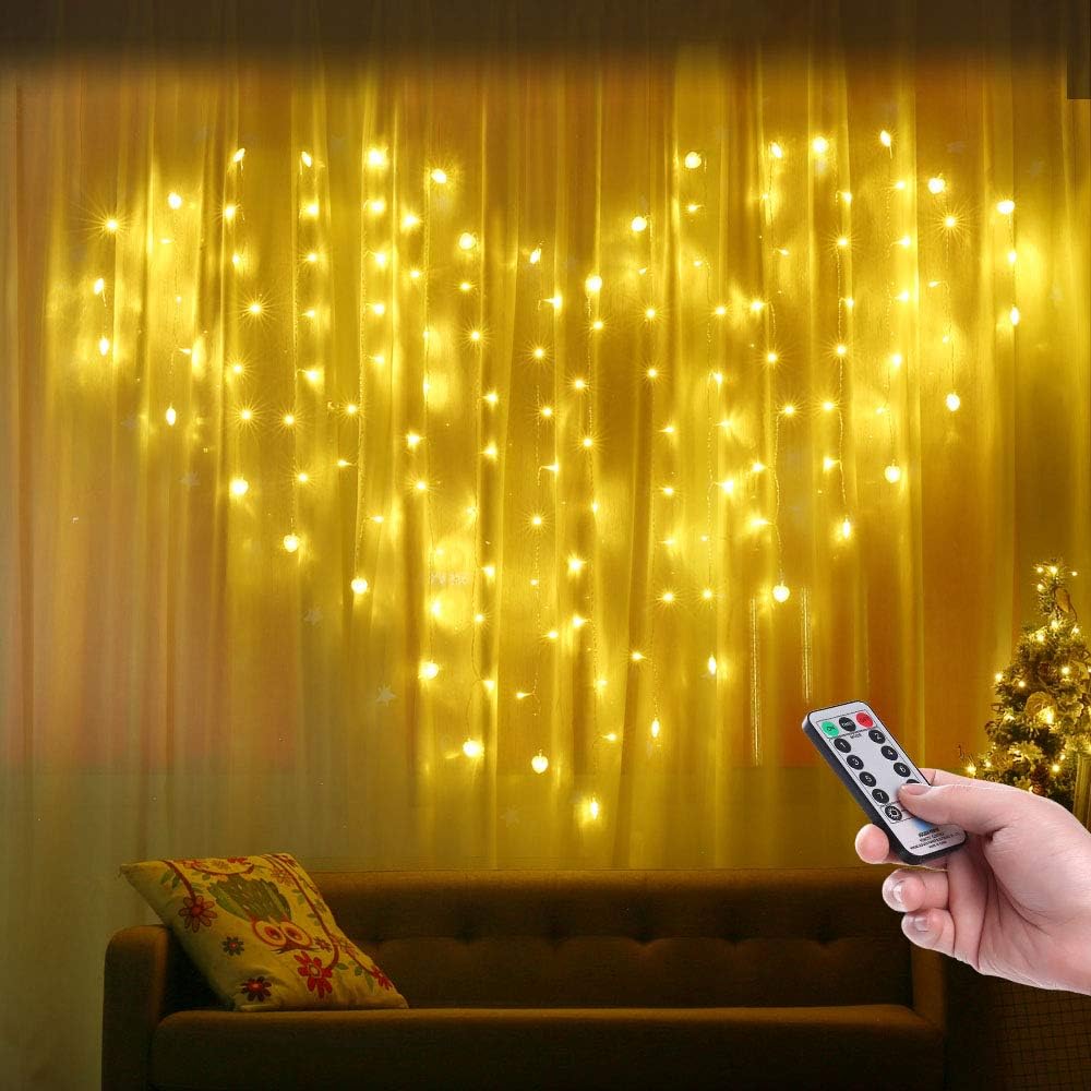 Qedertek Heart Curtain Fairy Lights, 2m x 1.5m, 124 LED Plug in Fairy String Lights, Waterproof 8 Modes with Windows Lights for Indoor Outdoor, Party, Wedding, Garden, Bedroom, Gazebo (Warm White)