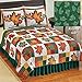 Collections Etc Revirsible Patchwork Quilt with Colorful Fall Leaves on White Background and Green Tone on Tone Leaves Reverse Side, Autumn Colors, Red and Green, King