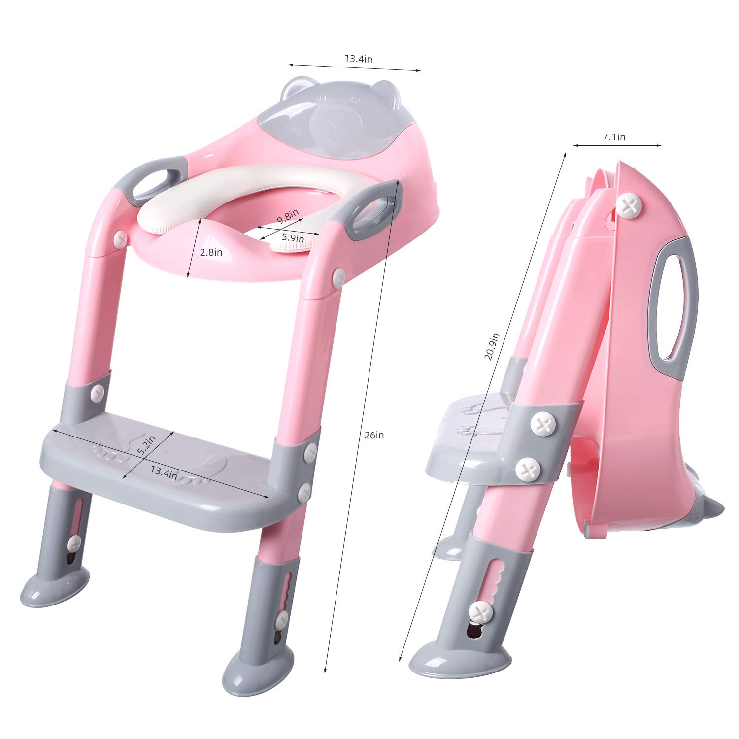 Potty Training Seat Ladder Girls, Toddlers Toilet Training Potty Seat, Kids Potty Training Toilet Seat with Ladder (Gray/Pink) : Baby