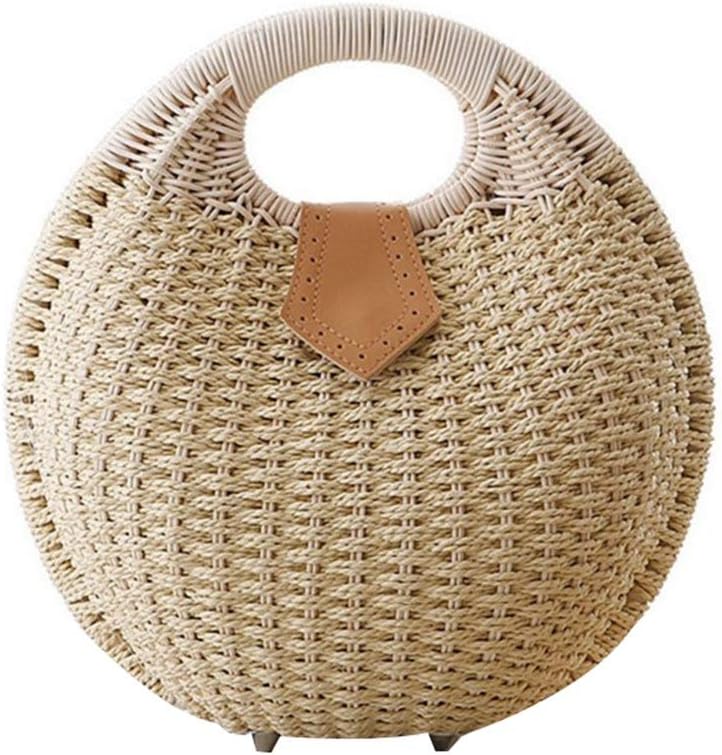 TENDYCOCOTop Handle Satchel Straw Handbag Rattan Shell Shape for Women (Green)