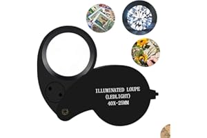 Beileshi 40X Magnification Loupe Jewelry Magnifier Folding Glass Lens + Full Metal Magnifying Loop LED Magnifier (Black)
