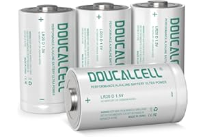 Doucalcell D Batteries 4 Pack, 1.5V Long-Lasting High Power Alkaline D Cell Batteries for Flashlights, Toys, Clocks, Radios, Smoke Detectors - Leak Proof & 10-Year Shelf Life