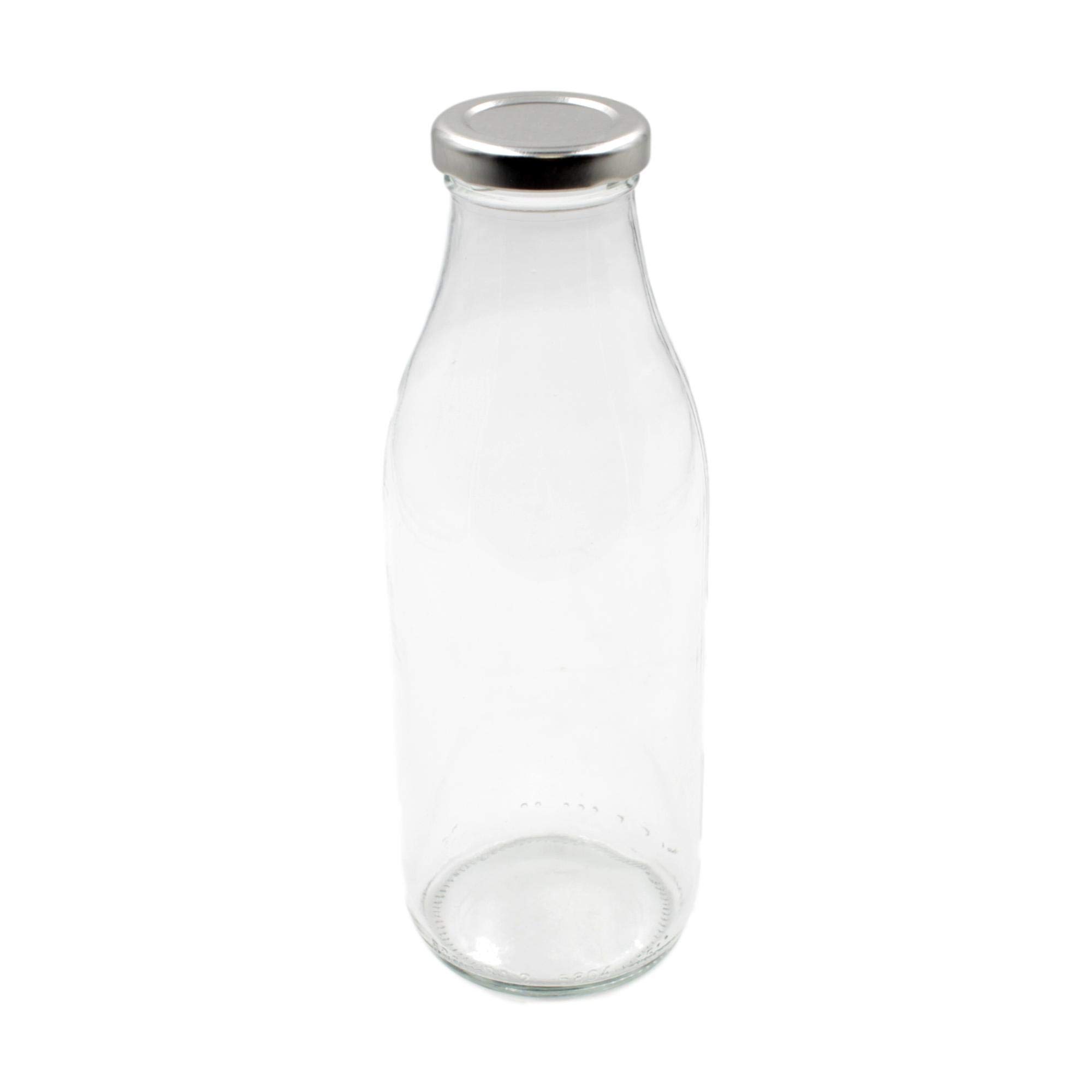 5X Clear Retro Glass Milk Bottles (Silver Lids Included) 500ml