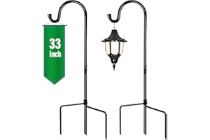 GOFORWILD Shepherd Hook 2 Pack Black, 33 inches Tall, Made of Premium Metal for Garden Decor, Plant Hanger, Lantern Hook, Solar Light Hanging, 7011