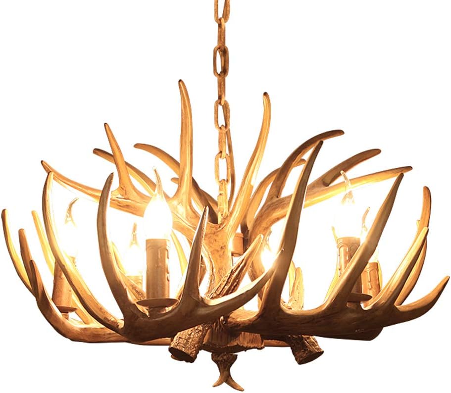 Industrial Vintage Pendant Lamp Antler Chandelier Adjustable Height Pendant Lamp, Living Room Lamp Restaurant Lamp Bar Lamp Cafe Lamp Country Hanging Lamp 6-Flames Ø68cm