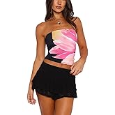 Floral Tube Top Y2k Sexy Strapless Backless Crop Bandeau Women 00s Teen Girls Cute Graphic Sleeveless Going Out Shirt
