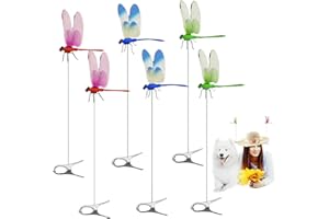 PYSUG 6 PCS Dragonfly Clip,3D Simulation Dragonfly Clips for Outdoor Indoor Fake Plastics Dragonfly for Garden Stakes Yard Patio Ornaments with Clip for Hat Clothes, Fly Scare Devices (6Pack Multicolor)