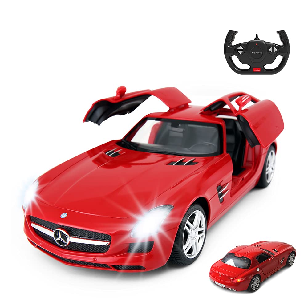 RASTAR RC Car | 1/14 Scale RC Mercedes-Benz SLS AMG Remote Control Car for Kids, Benz Model Car with Open Doors/Working Lights - Red, Gifts for Kids Boys