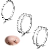 davka Nose Rings Hoop and Screw Nose Studs Sets for Women Men,Hypoallergenic 316L Surgical Stainless Steel Double/Triple Hinged Hoop Septum Clicker Rings Cartilage Earring CZ/Opal Piercing Jewelry