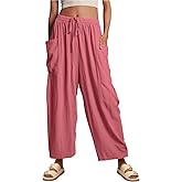 Weishuo Casual Wide Leg Pants for Women Drawstring Elastic Waist Flowy Loose Pants Long Lounge High Waist Palazzo Pants