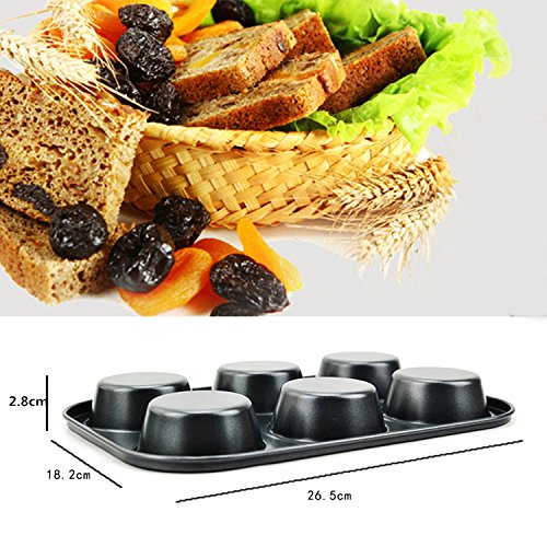 Lasten 6 Cups Muffin Pan, Non Stick Carbon Steel Muffin Bakeware for baking - Thumbnail 2