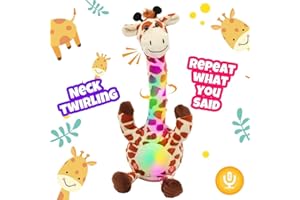 Hopearl Glowing Dancing Giraffe, Repeating Talking Interactive Animated Toy, Wriggling Singing Mimicking, Electric Light Up, Brown, 13''
