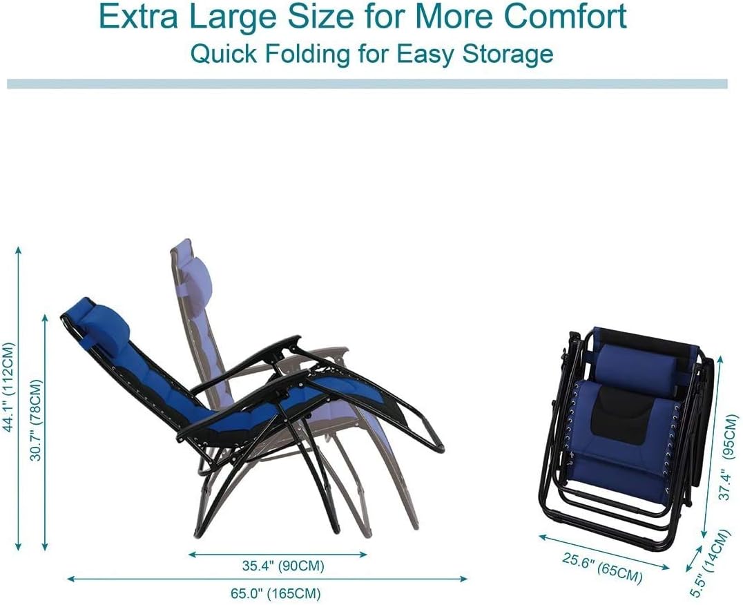 PHI VILLA Padded Zero Gravity Lounge Chair Patio Foldable Adjustable Reclining with Cup Holder for Outdoor Yard Porch Blue : Garden & Outdoor