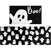 Xsinufn Halloween Kitchen Mat Set of 2,Boo Ghost Happy Halloween Floor Mats and Rugs Non Skid Washable for Kitchen Home Decor,Halloween Decorations and Accessories (17