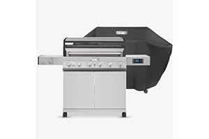 Monument Grills 6-Burner Convertible Natural Gas Smart bbq Grill Stainless Steel Denali 605 with BBQ Cover