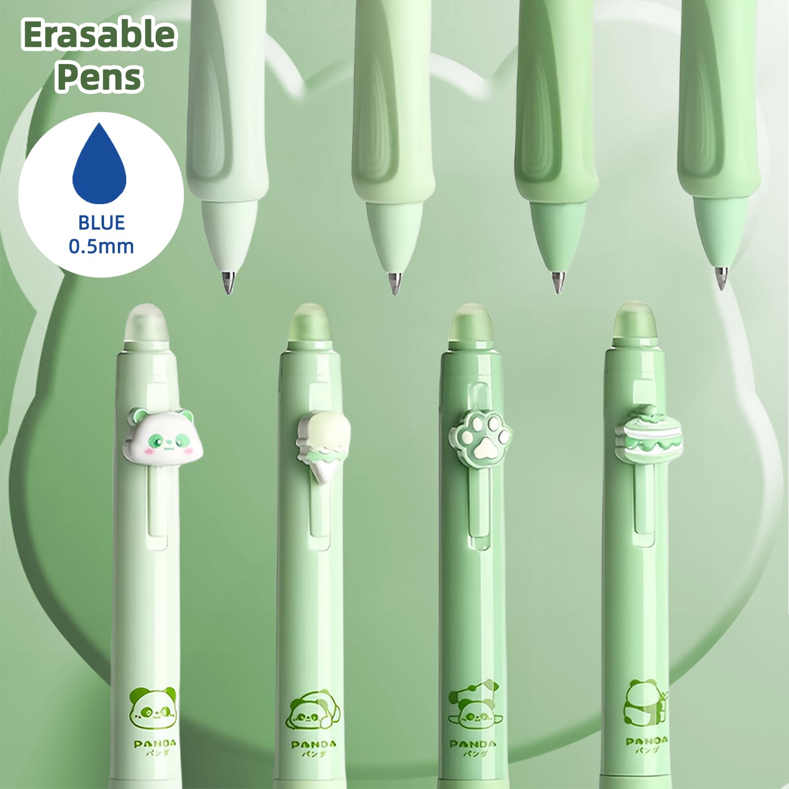 Radierbarer Kugelschreiber Set Mit 4 Tier-Stifte - Panda Pfote, Eiscreme, Kuchen - Kugel Zum Entfernen Der Tinte - Blau - Durchmesser 0,5 - Radierbar 2