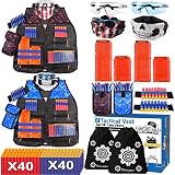 2 Sets Tactical Vest Kits Fit for Fortnite Nerf Guns N-Strike Elite Series with Kids Vests, Dart Pouches, Face Masks, Protective Glasses, Wrist Bands, Storage Bags, 4 Reload Clips, 80 Refill Darts