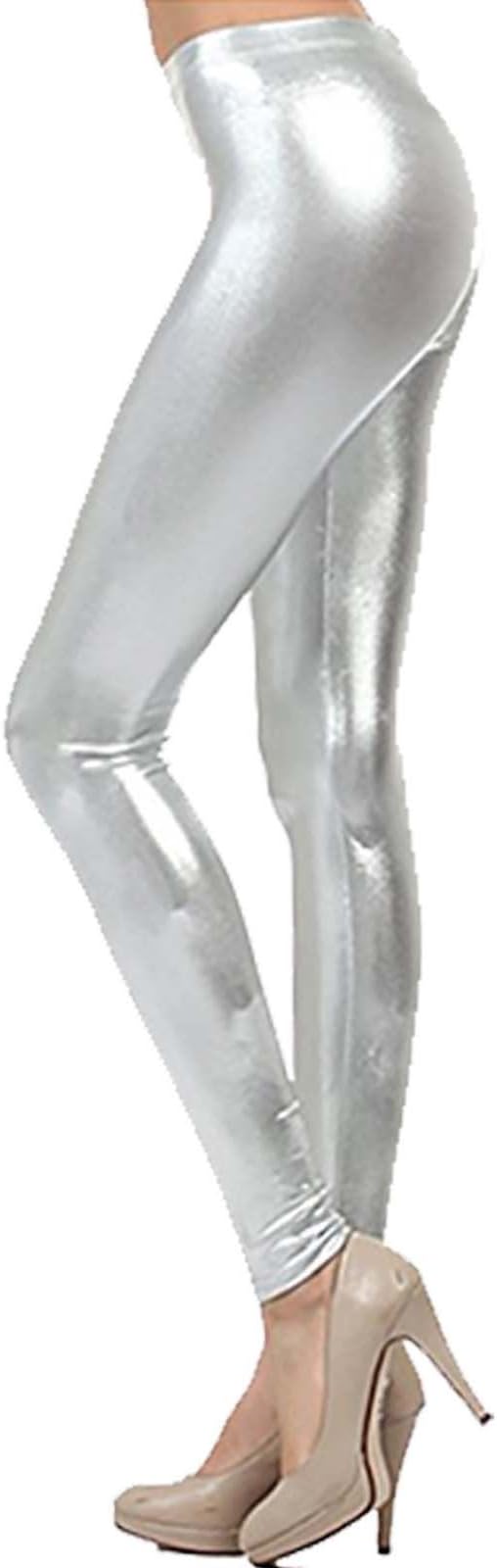 Ladies Womens American Wet Look Metallic Shiny High Waisted Disco Dance Leggings Trouser Stretch Pants Plus Size UK 8-22