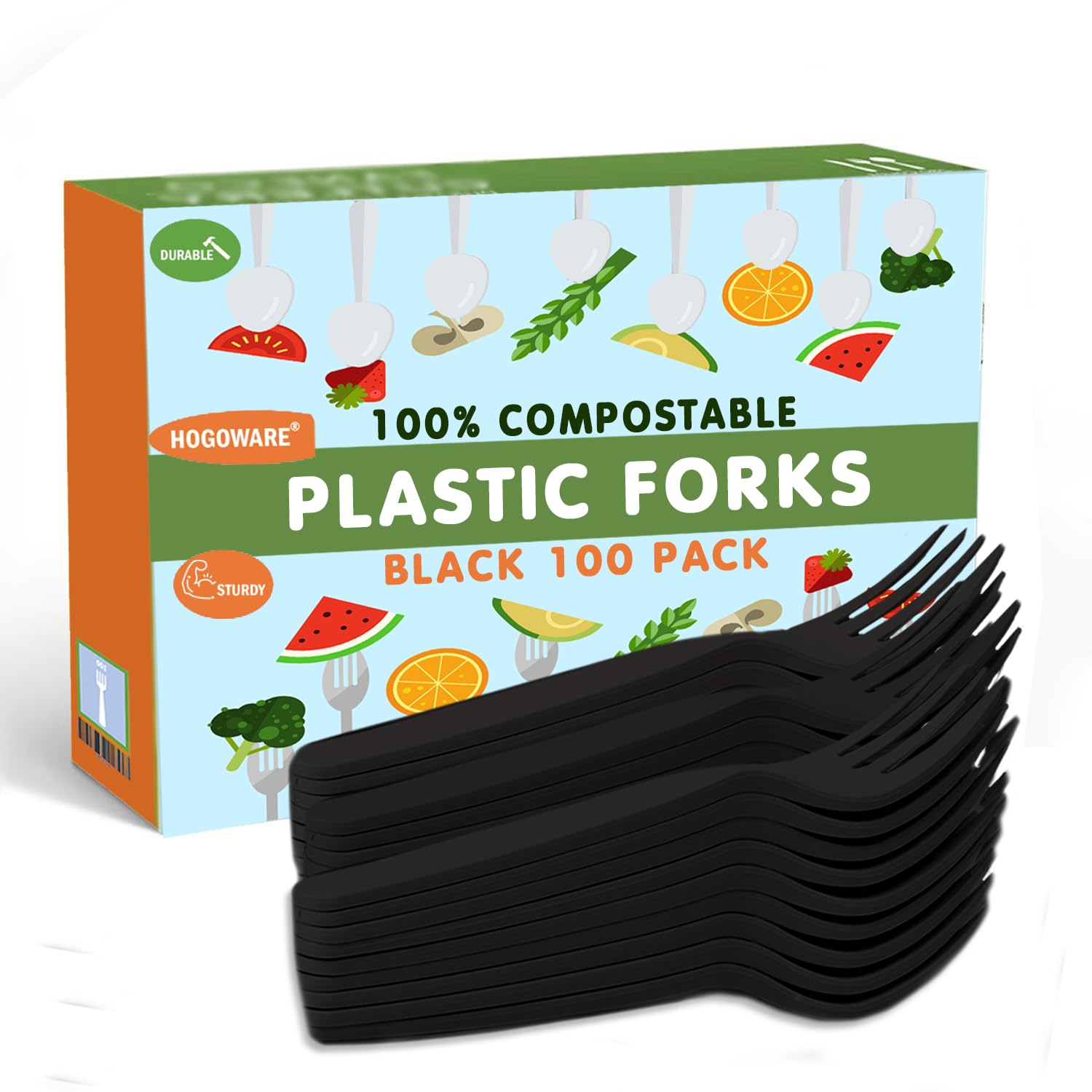 Photo 1 of 100 pack Black Forks plastic silverware disposable cutlery set utensil plasticware kitchen compostable bbq picnic office home bulk flatware box birthday party supplies fork wholesale heavy duty