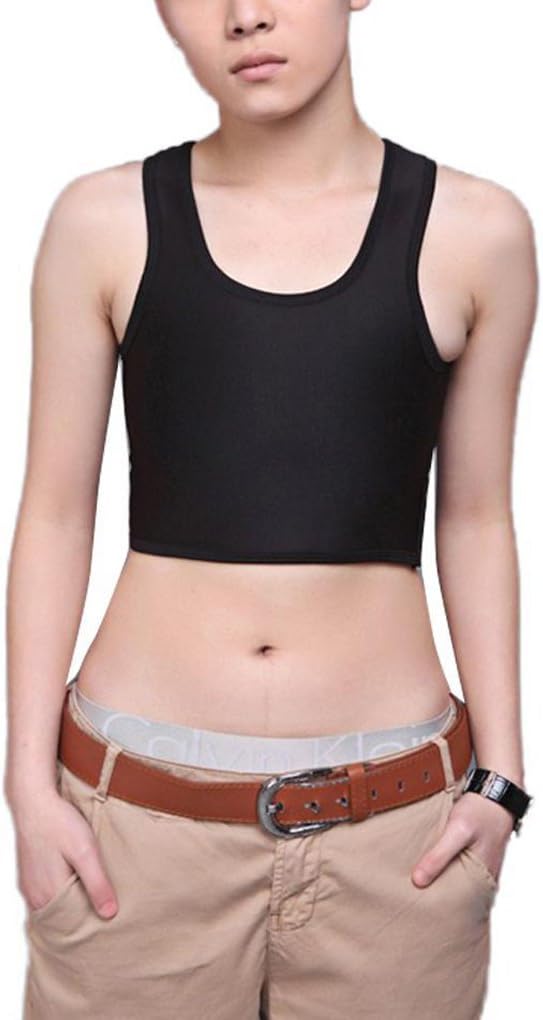 Nilover Women's Strapless Short Corset Les Lesbian Undershirt Tomboy Flat Slim Vest Chest Binder Black White