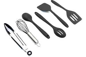 DURA LIVING Mini Silicone Kitchen Utensils Set 6-Piece Black, Space-Saving Cooking Tools, Kid-Safe Cookware, Travel, Small Kitchen Utensil Set for Camping & RV
