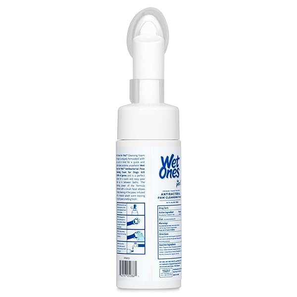 WET ONES FOR PETS ANTIBACTERIAL PAW CLEANER WITH BUILT-IN SCRUBBER BRUSH – FOAMING CLEANSER FOR DOG PAWS – WASHER & GROOMING CARE – CLEANING SUPPLIES – TROPICAL SPLASH SCENT 5 OZ