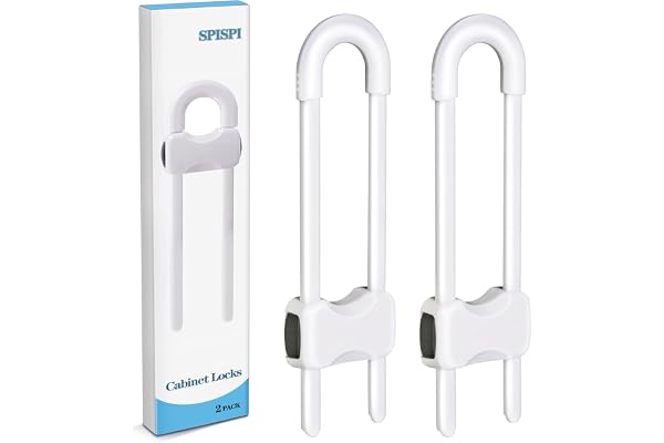 SPISPI Baby Proofing Cabinets,Cabinet Locks for Babies,White,Pack of 2 | U-Shaped Adjustable Sliding Child Proof Cabinet Locks for cabinets Latches and Drawers,Tool-free use for Cupboards,Fridge
