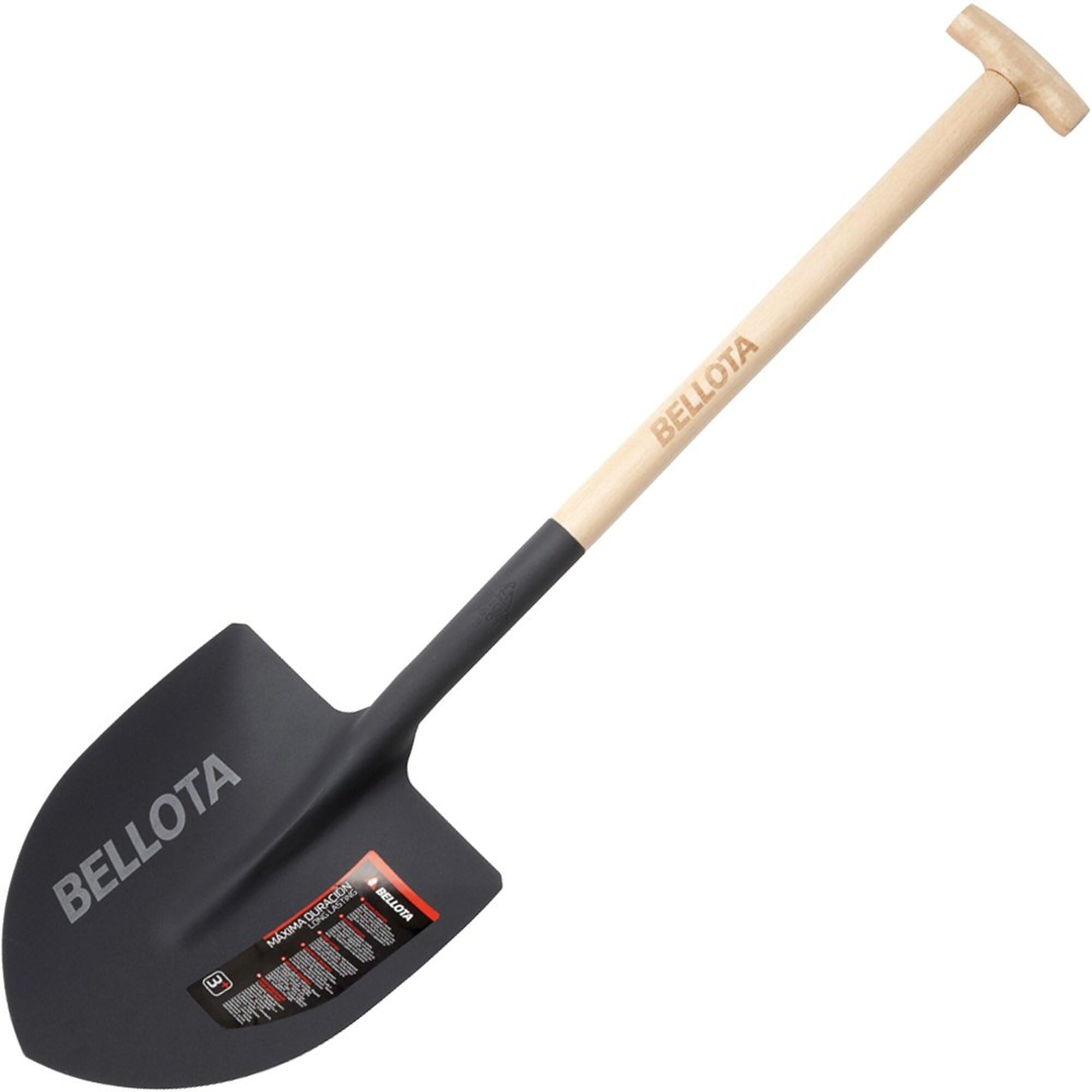 Bellota Pointed Shovel 335 mm x 290 mm T Handle, Black, Wood Handle, Steel Blade