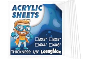LoengMax 1/8" Thick (3mm) Clear Acrylic Sheet 4" x 4" - 6 Pieces | Cast Plexiglass for DIY Crafts, Sign, Photo Frame, Display Projects