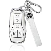 XIYANG TRADE for Ford Key Fob Cover with Keychain, Soft TPU Key Fob Cover Case Shell Compatible with Ford Mustang Fusion F150 Explorer Edge Lincoln MKC MKX MKZ 5 Button Smart Remote Holder (White)
