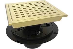 WEBANG 6 Inch Square Shower Floor Drain with Flange,Quadrato Pattern Grate Removable,Food-Grade SUS 304 Stainless Steel,Watermark&CUPC Certified, Brushed Gold