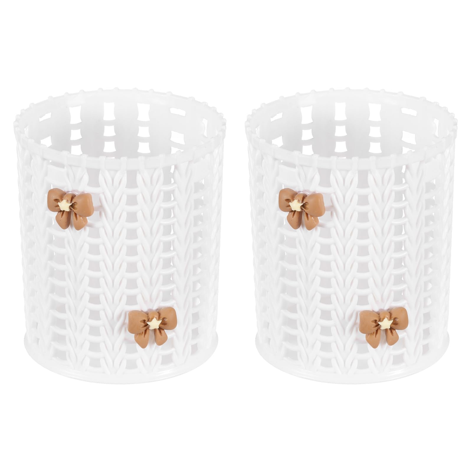 PATIKIL Pencil Holder, 2 Pack Plastic Pen Holder for Desk Cute Pencil Holders Bow Cup Organizer Mesh Makeup Brush Holder Stationery Storage, White