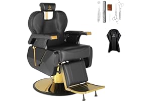 LUXMARS Salon Chair Barber Chair Hydraulic Recline Barber Chairs Hair Chair for Barbershop Hair Salon Equipment Styling Chair with Heavy Duty Hydraulic Pump Black Gold