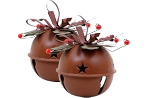 E-VIEW Rustic Metal Jumbo Jingle Bell with Cut-Out Star Christmas Tree Bell Ornaments Hanging Bells Decor Holiday Party Decoration (2 pcs S)