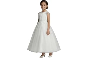 SIRRI Girls White Communion Dress Satin Bodice Gown Lace Trim Tulle Skirt Ages 7-11