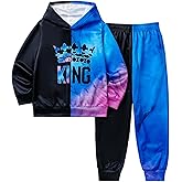 Plardeer Boys Sweatsuits Two Pieces Pants Set 3D Fire Printed Hoodies Sweatshirt and Sweatpants Set Outfit Sets for Boy 5-14Y
