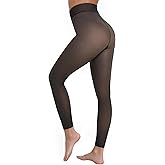 Apriddeo One-Seam Warm Fleece Lined Tights Women Fake Translucent Pantyhose High Waist Thermal Leggings Sheer Winter Tights