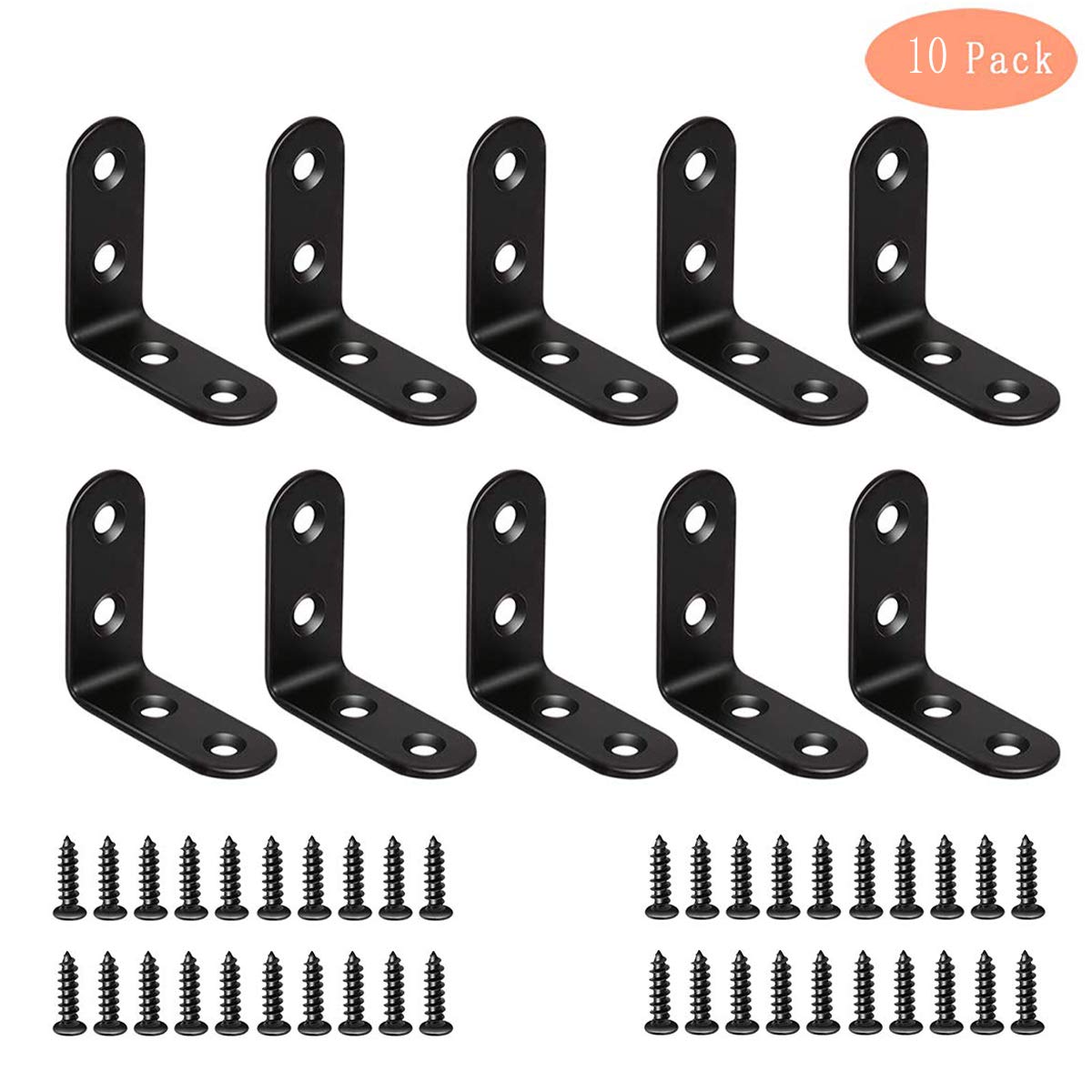 BuxiuGK 10 Pieces Corner Brackets 40 x 40mm,L Shape Right Angle Stainless Steel Metal Brackets with Screws for Desk, Table, Chairs,Wood Furniture Cabinets
