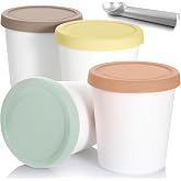 Nuenen 5 Pack Ice Cream Container 1Qt with Spoon,Morandi Colors | Homemade Ice Cream Sorbet Storage For Freezer Silicone Lids