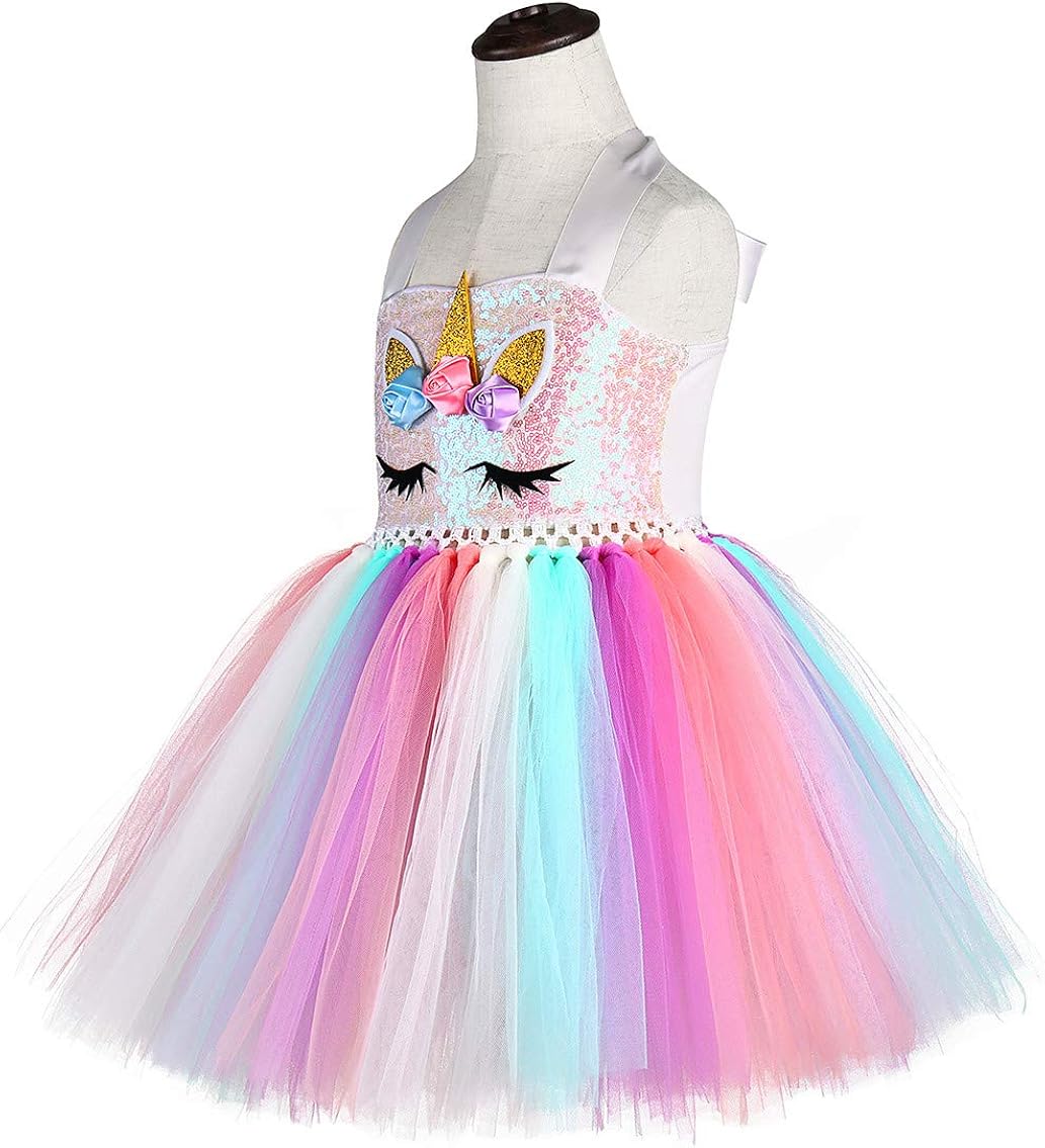 Tutu Dreams Sequin Unicorn Dress for Girls 1-10Y with Headband Birthday Easter Tea Party Gifts Spring Dance Dresses: Clothing