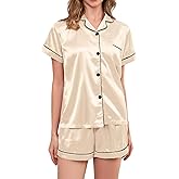 Brezzistaxs Satin Pajama Set for Women 2-Piece Satin PJ Set Button-Down Silk PJ Set - Classic Silky Pajama