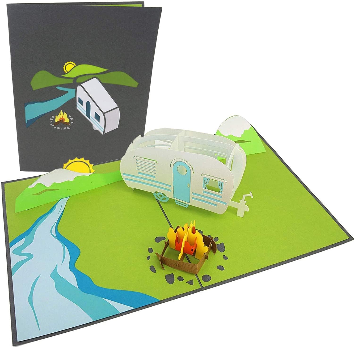 PopLife Camping Trip 3D Pop Up Card – RV Camper Trailer and Campfire Mountain Scene Greeting Card for Father’s Day, Birthday, Anniversary or Retirement – Outdoor Adventure Card for Husband, Dad or Son — image 1