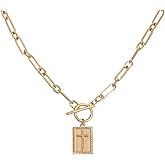Mikovivi Chunky Cross Necklace for Women, Gold Square Paperclip Pendant Chain with Secure Toggle Clasp Elegant Religious Fashion Jewelry Gift