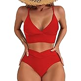 Memashore Womens Bathing Suit 2 Piece Tummy Control High Leg Swimsuit V Cut Bottom