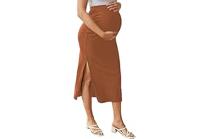 BEAUDRM Women's Maternity Skirt Skinny Skirt Elastic High Waist Split Midi Skirt