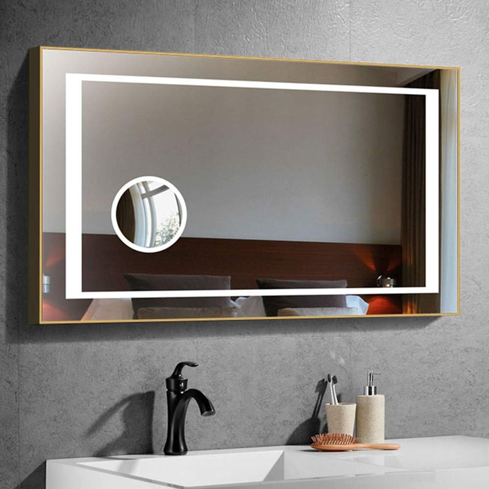 LED Lighted Bathroom Mirror Backlit Mirror with Circular Magnifier, 40 x 28 In Illuminated Modern Mirror with Lights, Wall Mounted Vanity Mirror Over Cosmetic Bathroom Sink with Touch Button (CK208F)