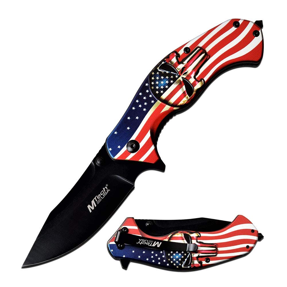 KCCEDGE BEST CUTLERY SOURCE USA American Flag 8 Inches Skull Folding Pocket Knife Proud of America Knife (Skull)