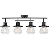 Globe Electric 59530 4-Light Complete Track Lighting Kit, Dark Bronze, Clear Glass Bell Shaped Shades, Ceiling Light Fixture,