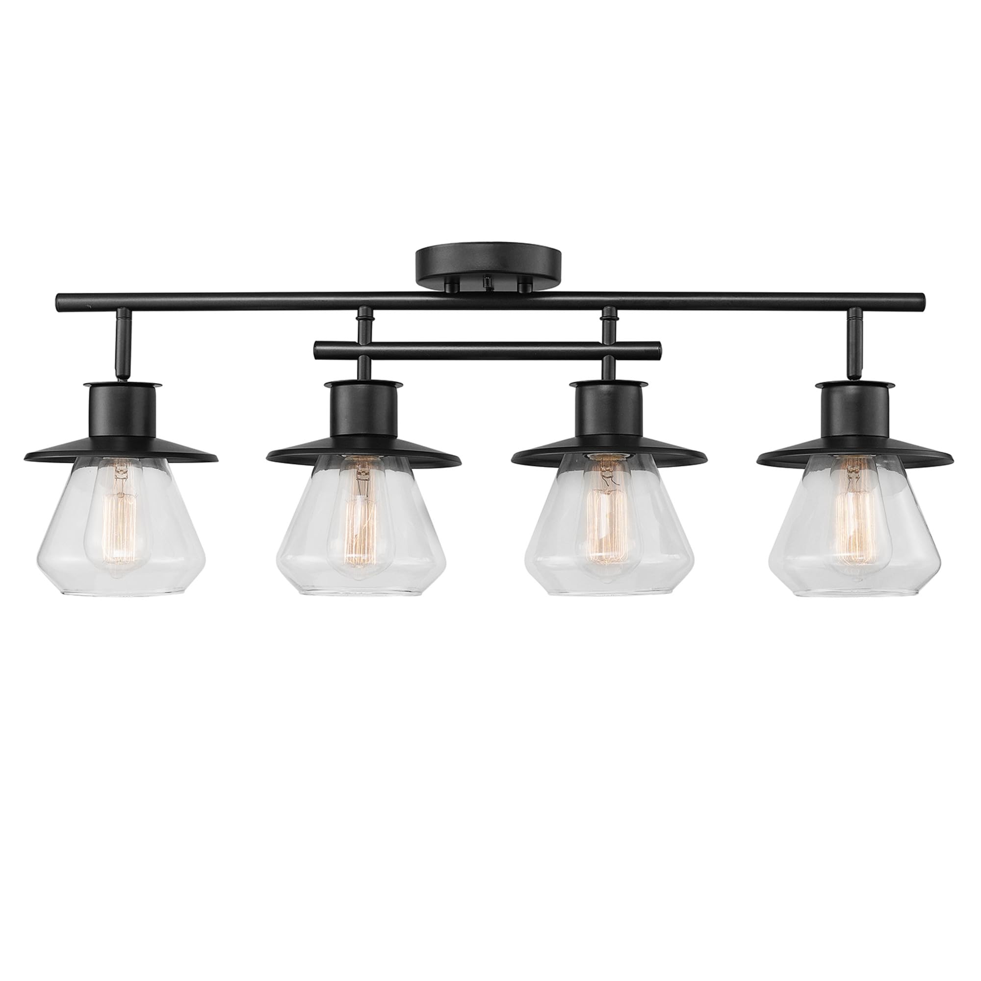 GLOBE Electric 59530 4-Light Complete Track Lighting Kit, Dark Bronze, Clear Glass Bell Shaped Shades, Ceiling Light Fixture, Ideal for Kitchen and Dining Room, LED Bulb Compatible Image
