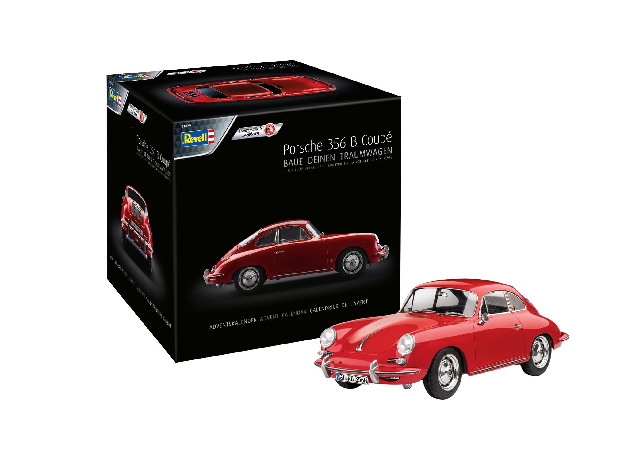 Revell 01029 Porsche 356 B Advent Calendar (18+), 1:16 Plastic Model Kit (easy-click) w/Tools, Accessories & Paints